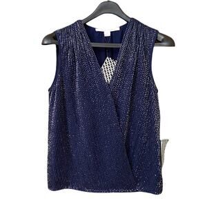 Diane Von Furstenburg Petite Navy Beaded Top